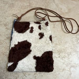 Denim pouch purse cow print fabric leather string straps